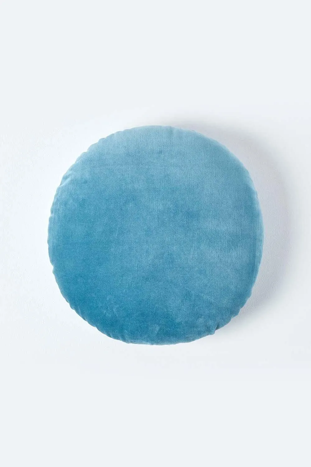 Homescapes Velvet Cushion, 40 cm Round in Blue 1