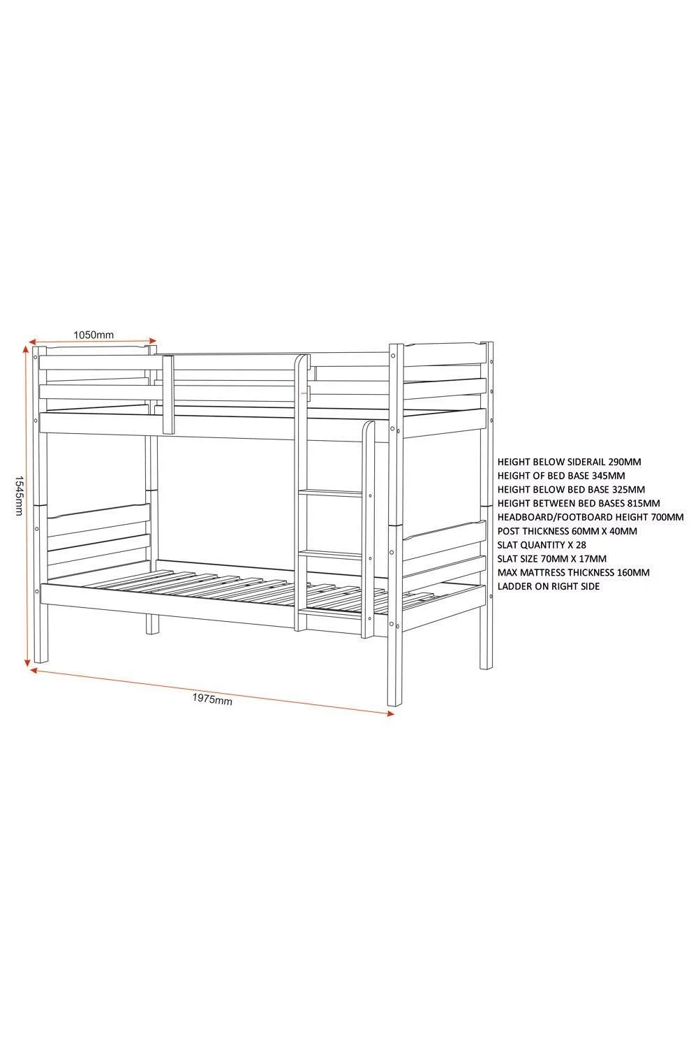 Seconique Panama 3' Single Bunk Bed in Natural 6