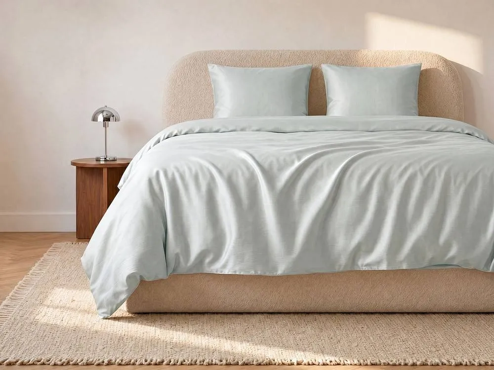 Vente-unique Satin Bed Linen Set 300 Thread Count - Duvet Cover 86 X 240 Cm + 2 in Light Grey 2