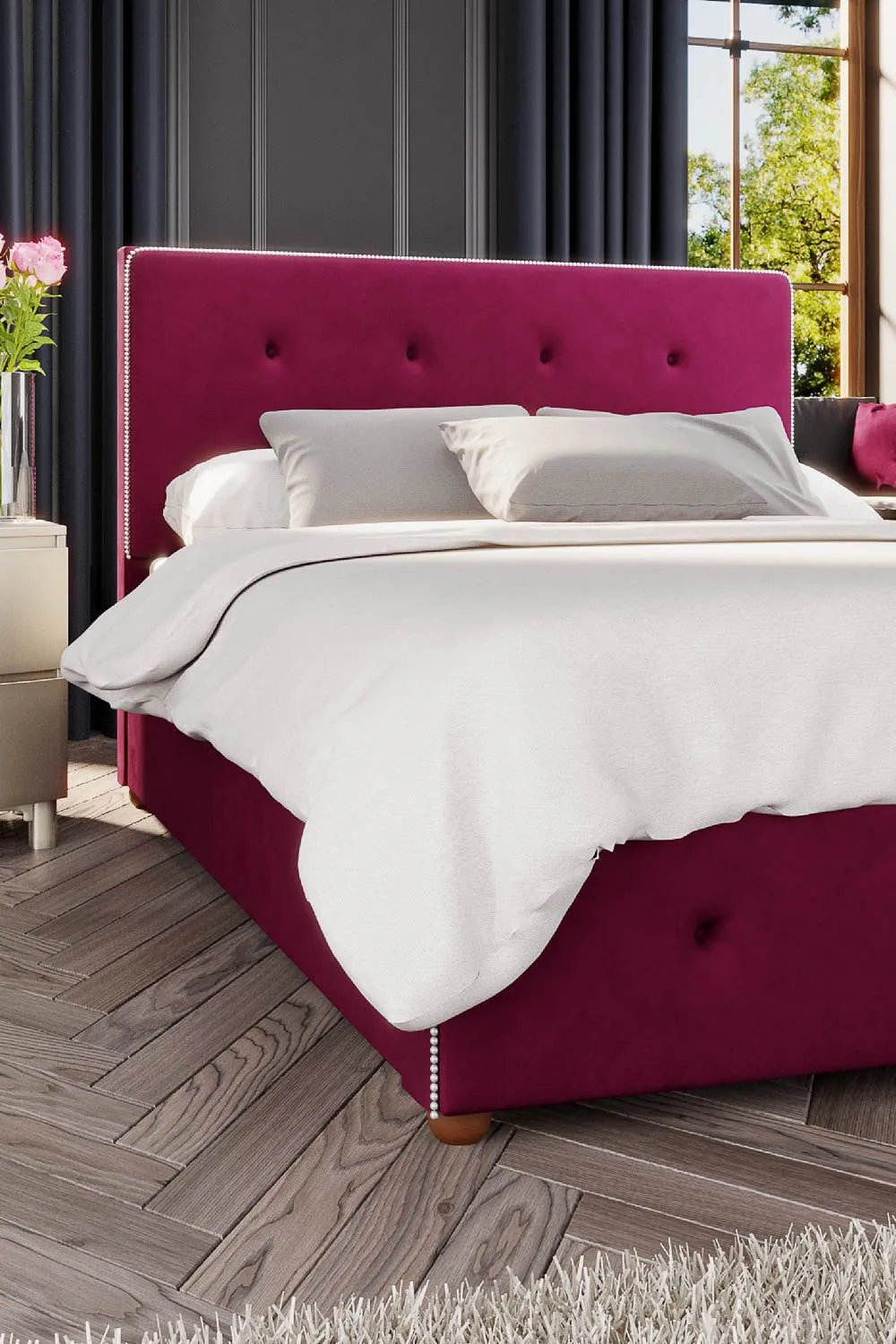 Laurence Llewelyn-Bowen Hesper Ottoman Storage Bed in Plush Velvet Fabric, Custom Made in Wine 4