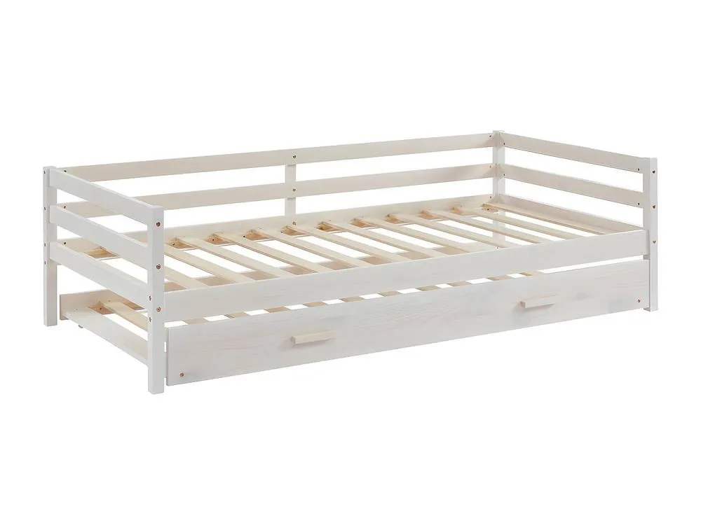 Vente-unique Trundle Bed - 2 X 90 X 190 Cm - Solid Pine & MDF - Whitewashed in White 6