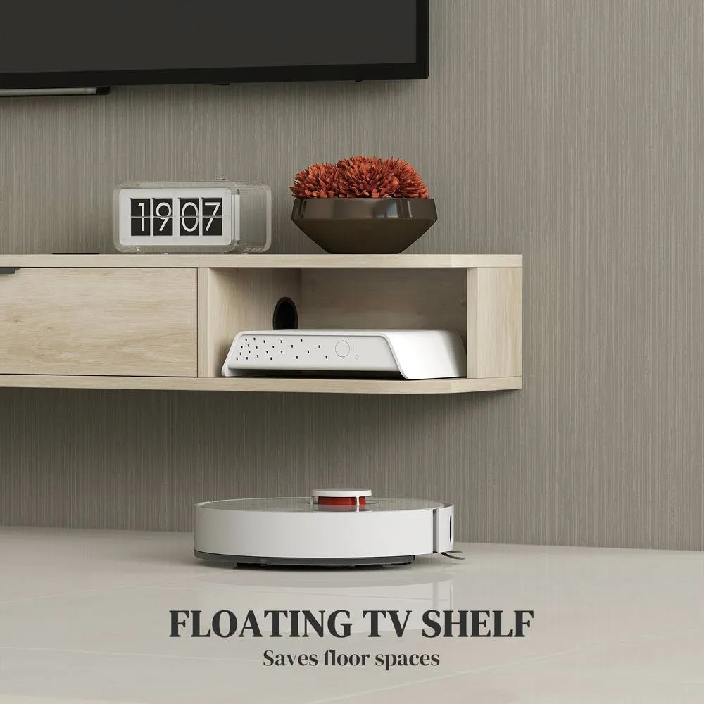 HOMCOM 120 cm Floating TV Unit with Flip Drawer & Shelves, Natural 4