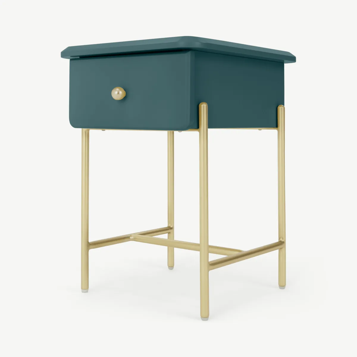 Maddie Bedside Table, Teal & Brass