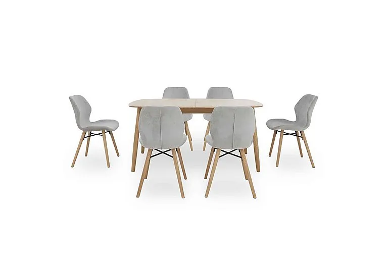 Stockholm Extending Dining Table with 6 Upholstered Chairs - Light Oak