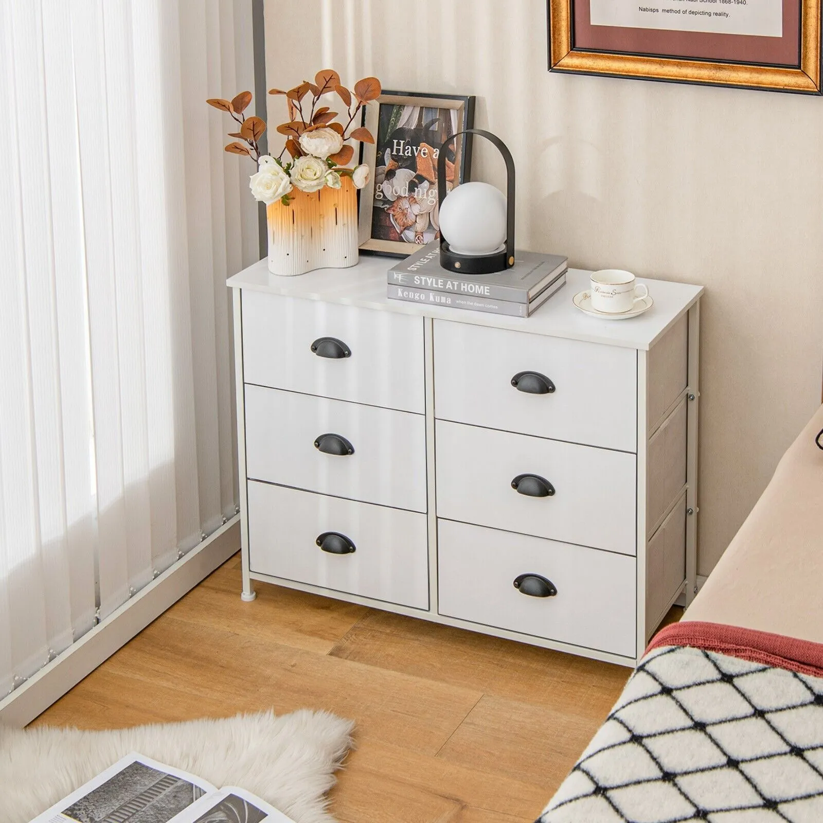 Costway 6 Drawers Dresser Organizer 2-Tier Fabric Storage Organizer Chest of Drawers in White 4
