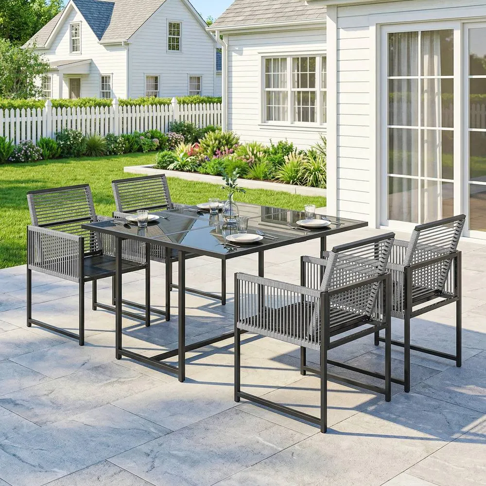 OUTSUNNY Garden Dining Set, Outdoor Table & Chairs with Foldable Backrest in Light Grey