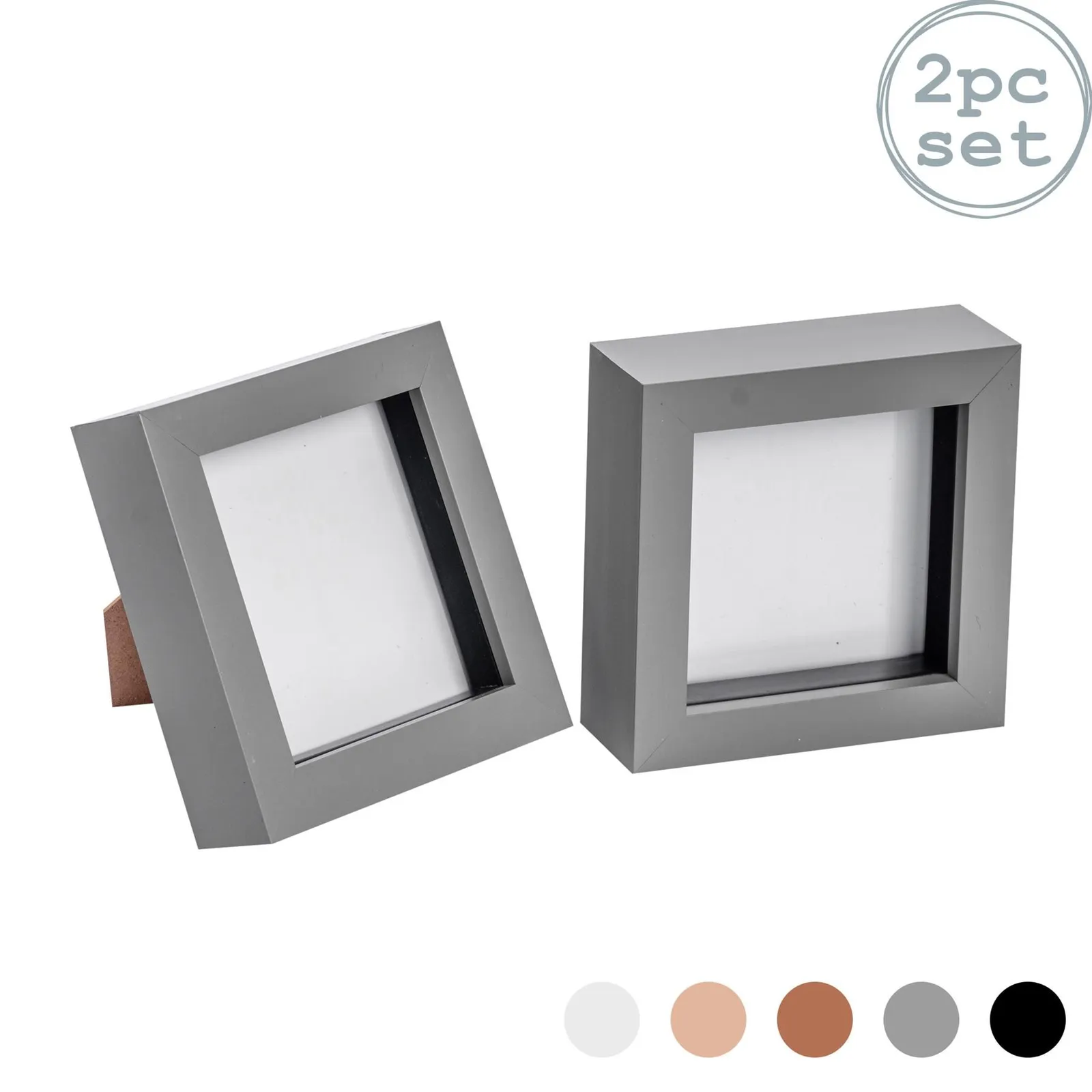 Nicola Spring 3D Box Photo Frames - 4 x 4" - Pack of 2 in Grey