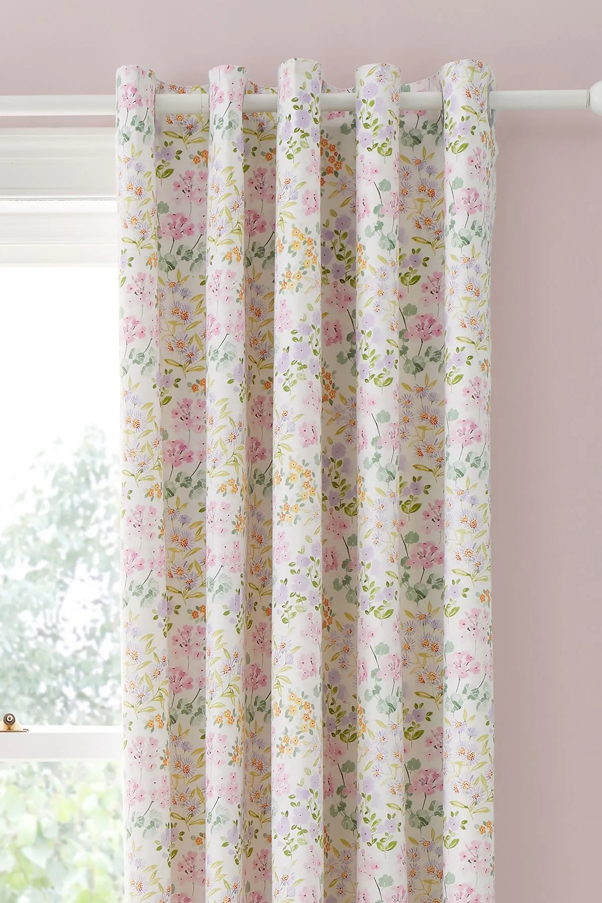Dreams & Drapes 'Edith' Ditsy Floral Print Light Filtering Eyelet Curtains in Lilac 2