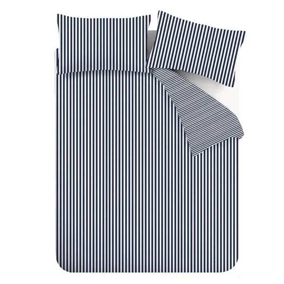 Catherine Lansfield Stripe 100% Brushed Cotton Reversible Duvet Cover & Pillowcase Set 6