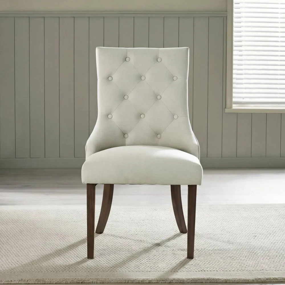 FurnitureboxUK 2x Belgravia Beige Fabric Dining Chairs Walnut Legs 3
