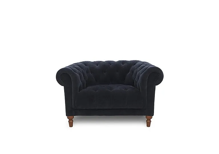 Columbus Fabric Armchair with Wooden Feet - Manhattan Indigo