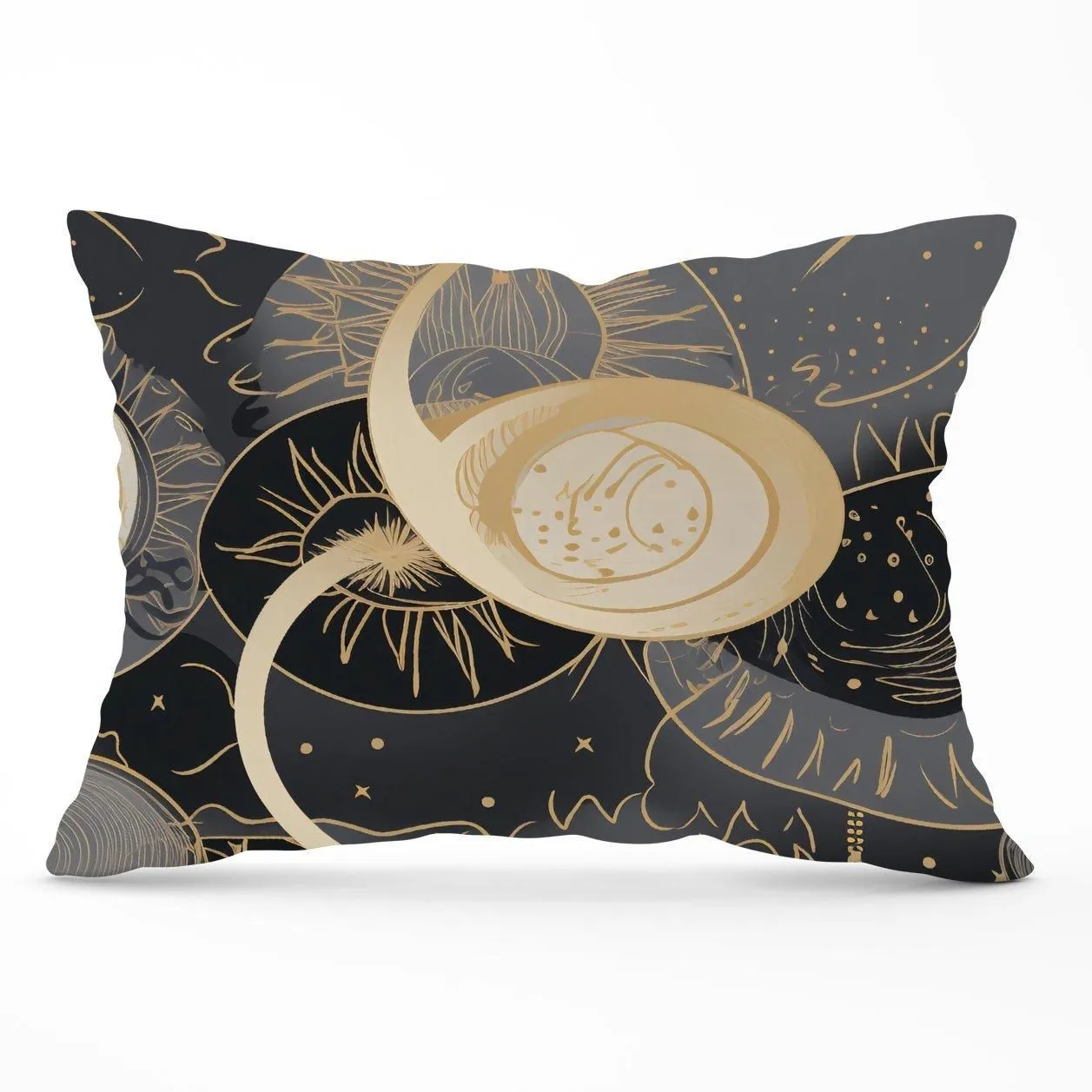 Warren Reed - Designer Abstract Silver Gold Sun & Moon Cushions in Grey
