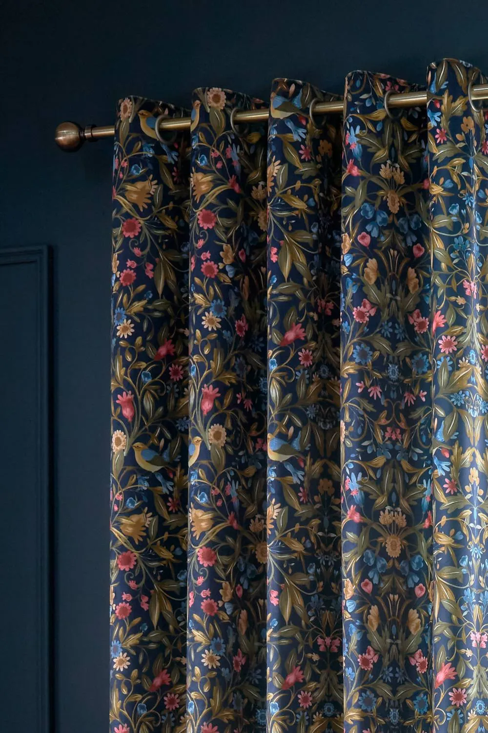 Catherine Lansfield 'Hedgerow Hopper' Lined Eyelet Curtains in Navy 3