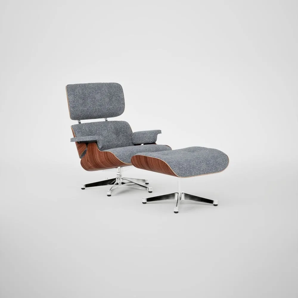 Vitra Eames Lounge Chair & Ottoman Santos Palisander Cont. Nubia 08 Ivory Dark Blue Polished Base 04 1