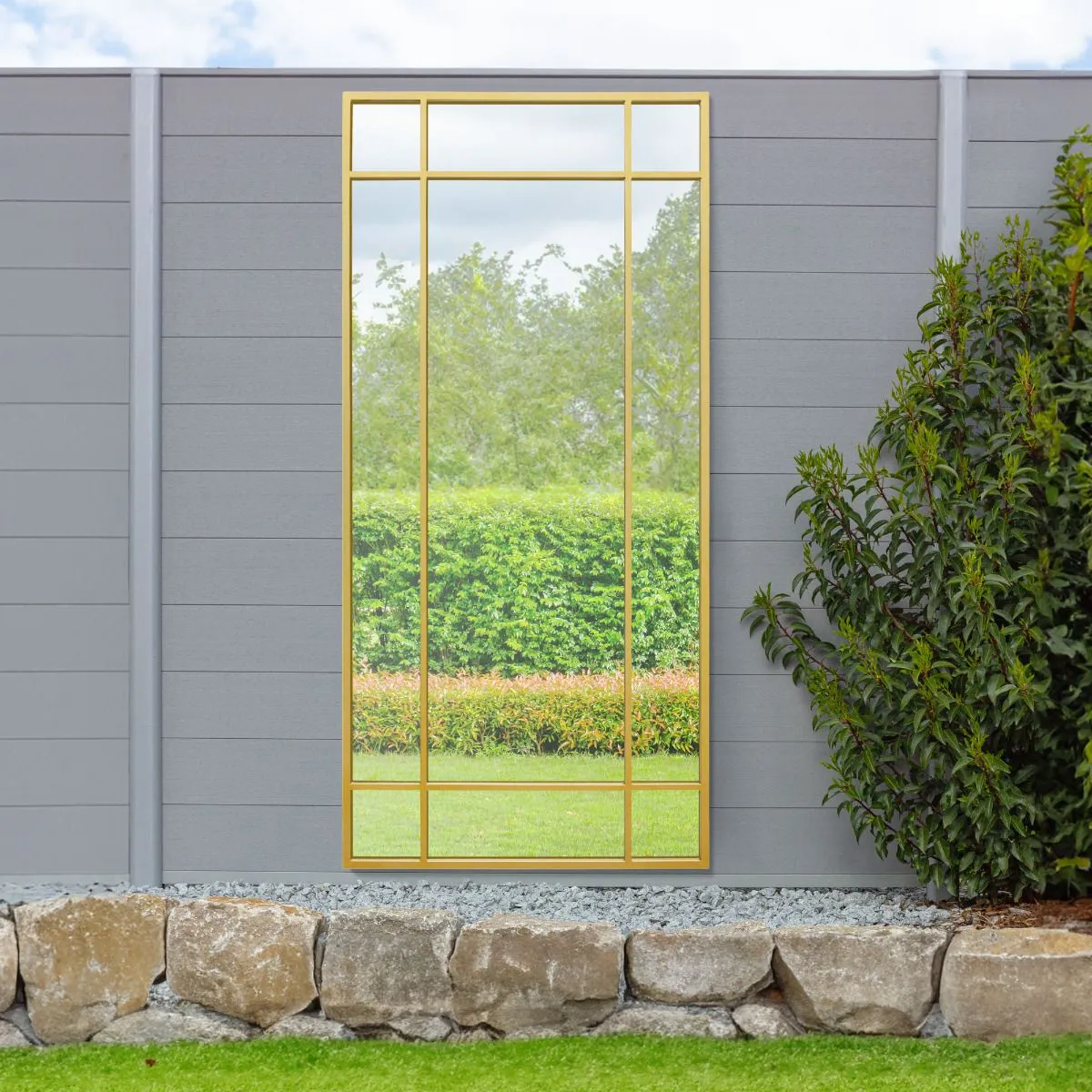 MirrorOutlet Gold Contemporary Wall & Leaner Garden Mirror 71"x 33" 180x85cm 6