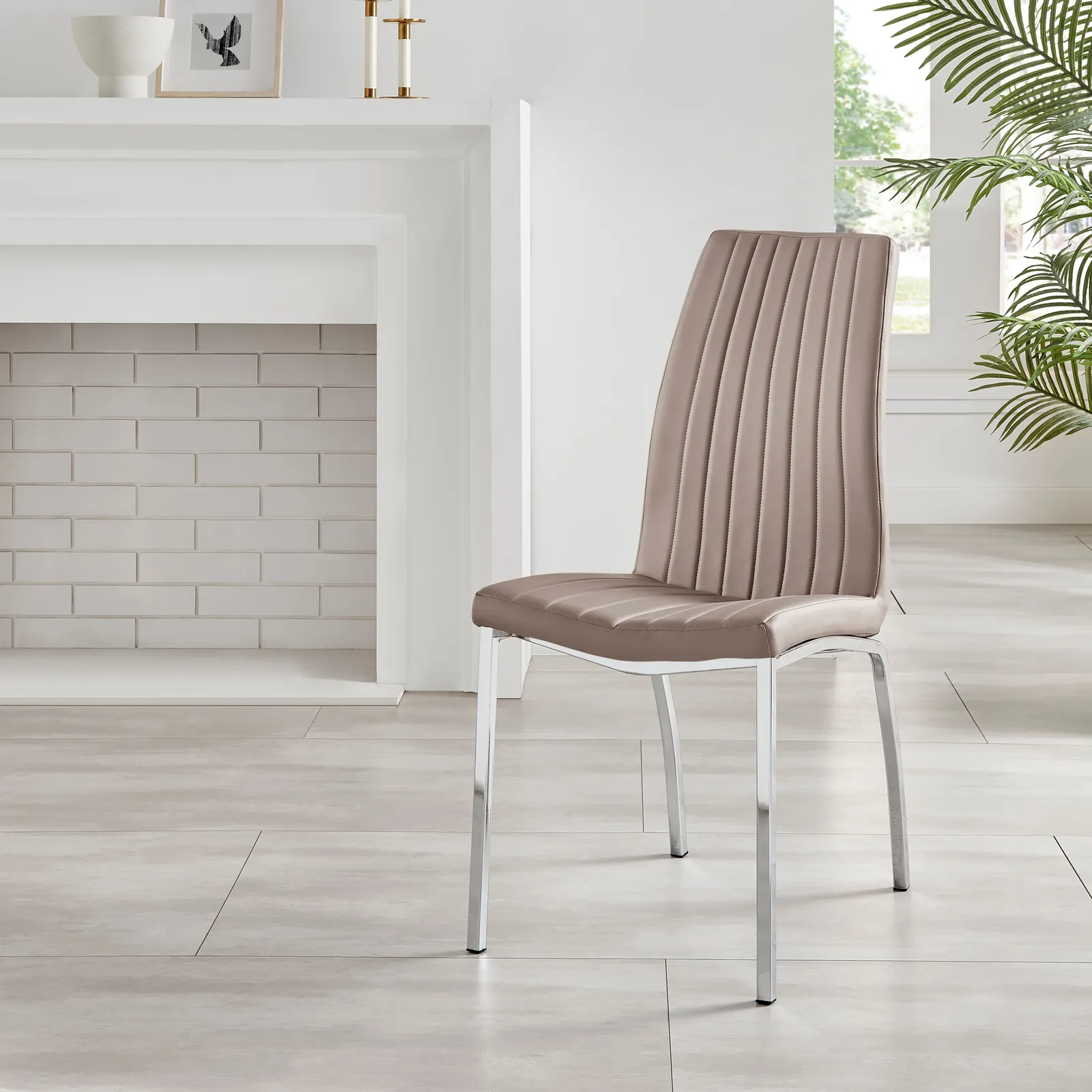 FurnitureboxUK Set of 2 Isco Deep Cushioned Soft Touch Faux Leather Dining Chairs With Silver Chrome Metal Legs in Beige 4