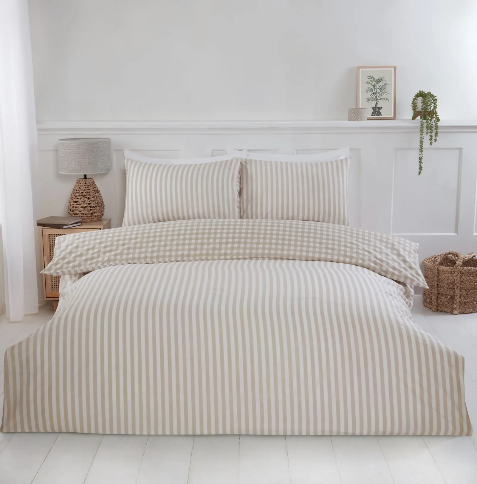 Rapport Home Gingham Polycotton Check Polycotton Duvet Cover Set With Pillowcase in Natural 4