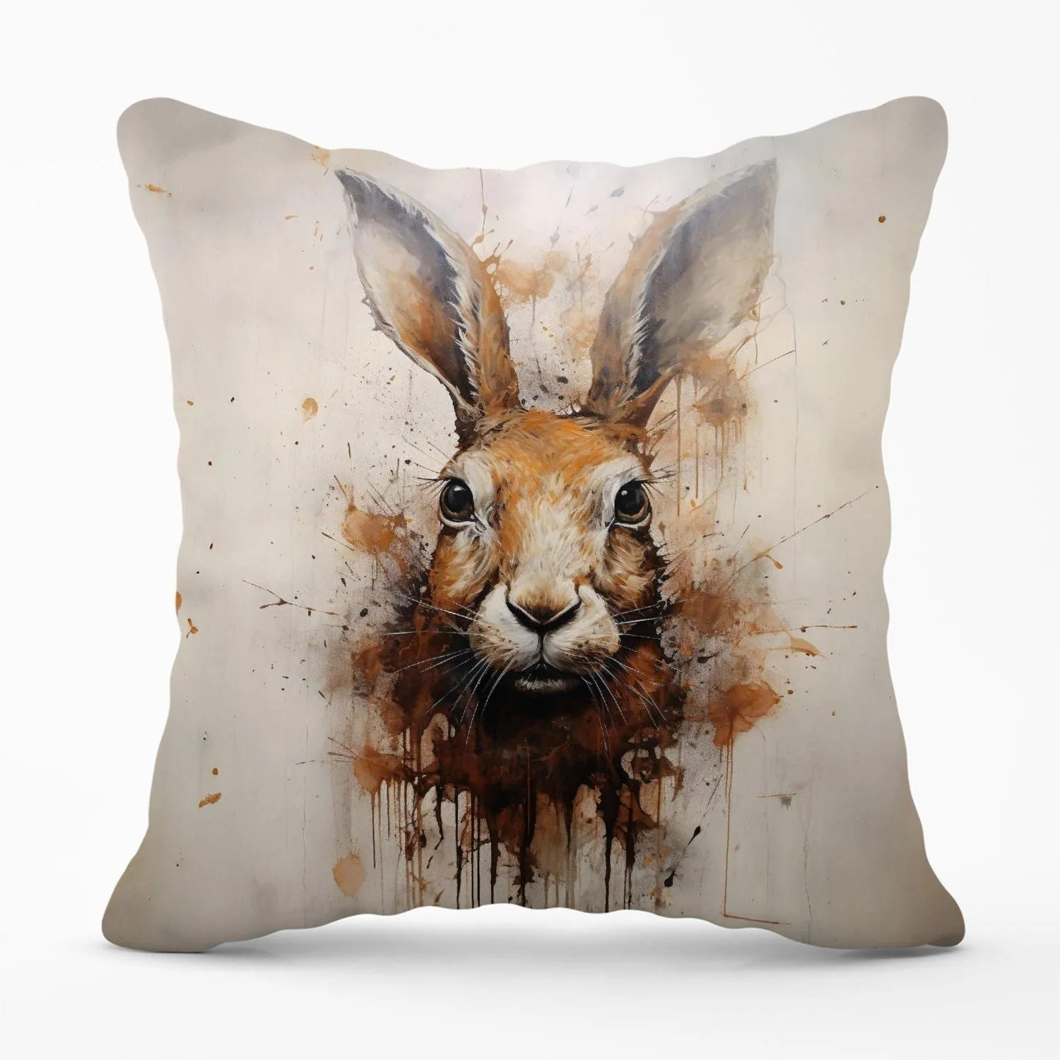 Warren Reed - Designer Watercolour Hare Face Outdoor Cushion in Brown
