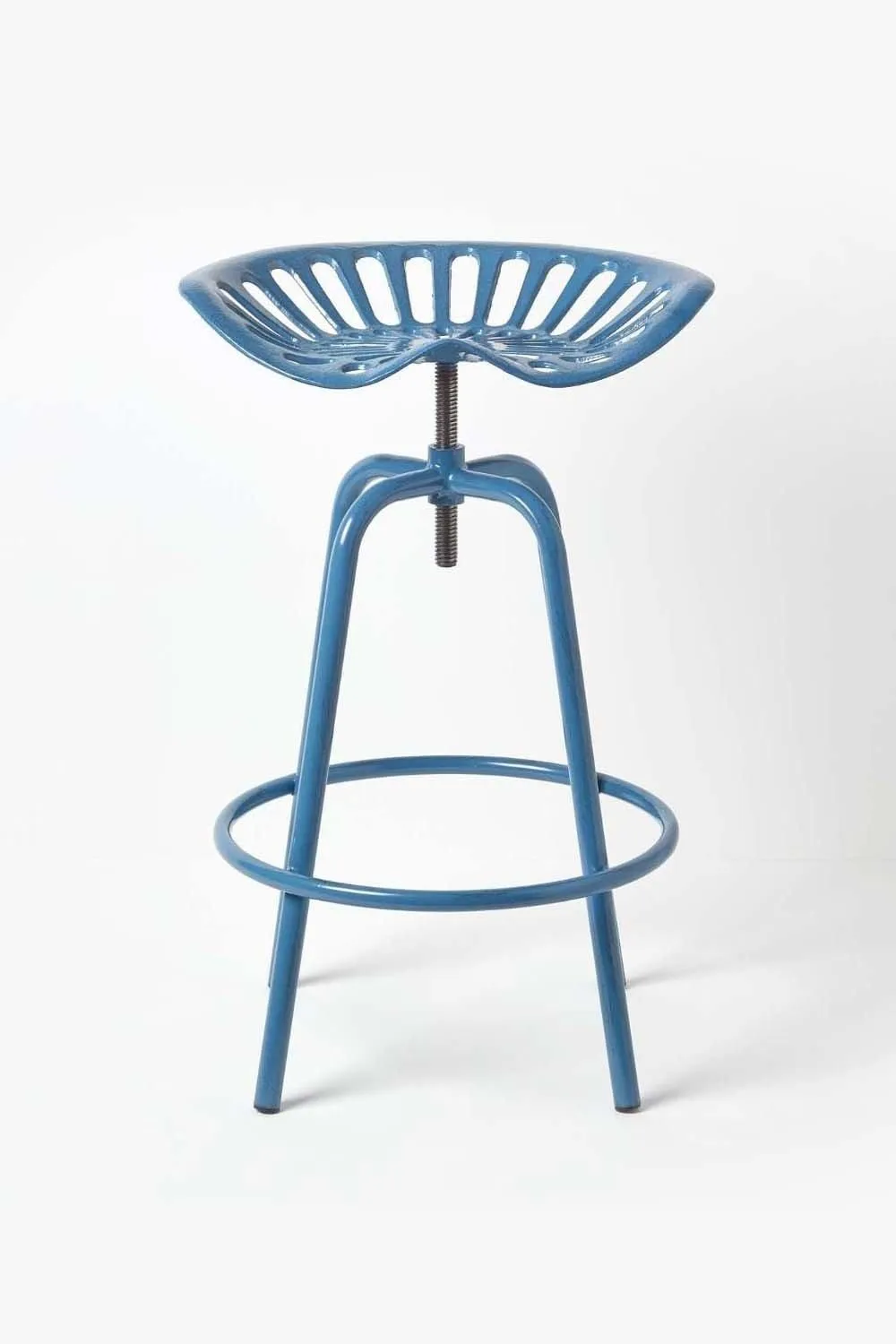 Homescapes Vintage Style Metal Adjustable Tractor Seat Bar Stool in Blue 2