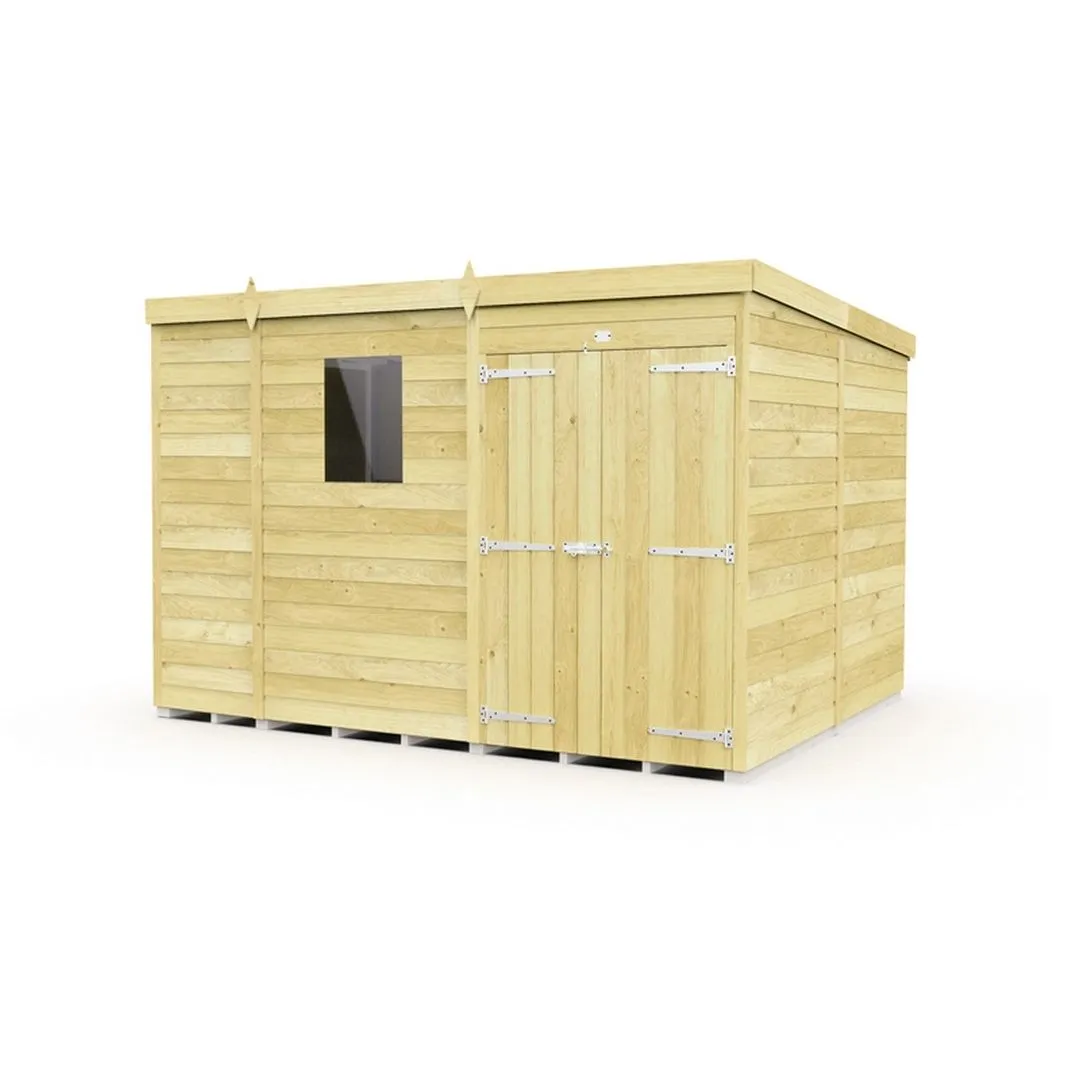 Buttercup Farm 9 x 8 Feet Pent Shed - Double Door W/ Windows - L231 x W276 x H201 cm in Brown