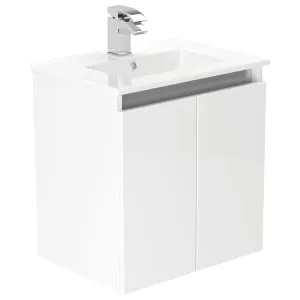 Newland White Slimline Basin Suspended Double Door Unit - 500mm