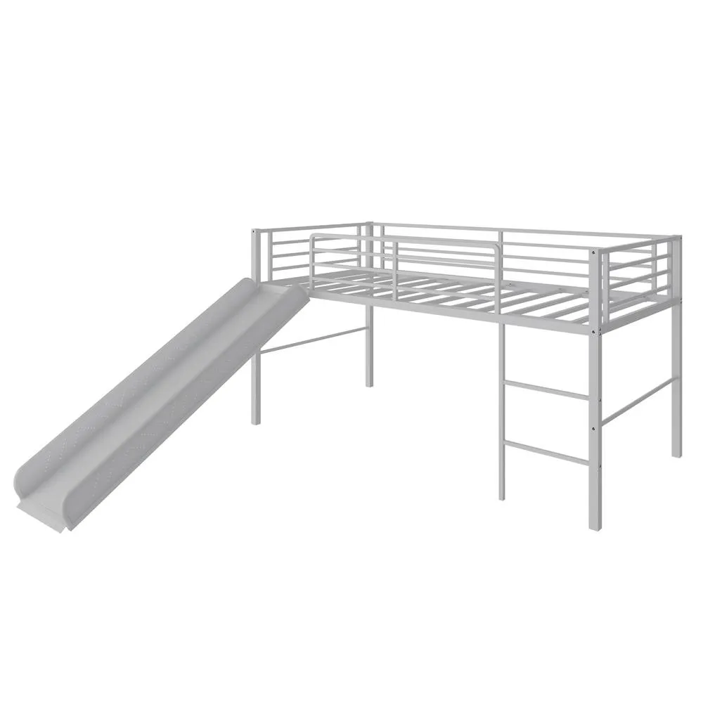 Costway Loft Bed Single Size Low Loft Bed Steel Frame w/Safety Guardrails in Silver 3