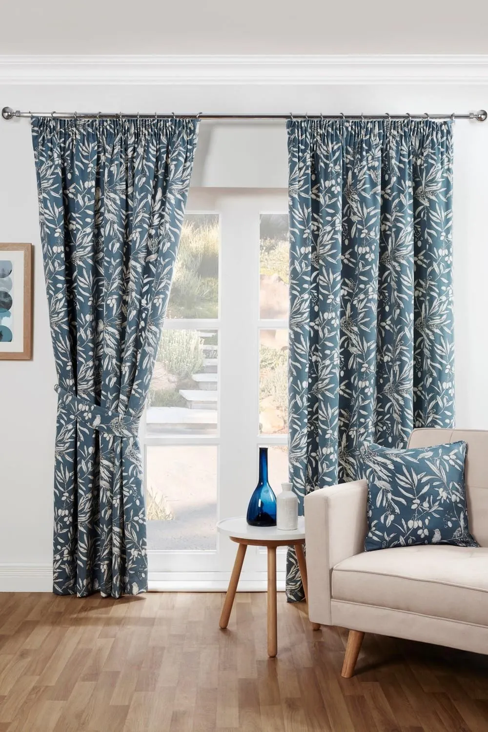 Sundour Aviary Pencil Pleat Curtains Taped Curtain Pair in Blue 1