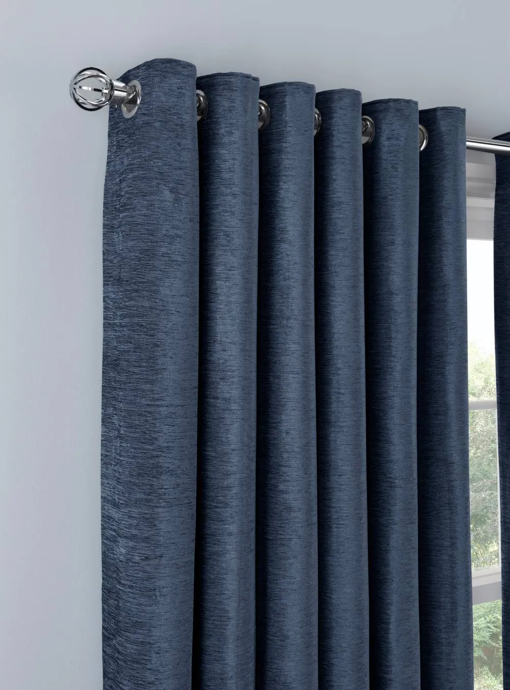 Smart Living Luxury Chenille Eyelet Lined Curtains - 2 Panels in Navy 6