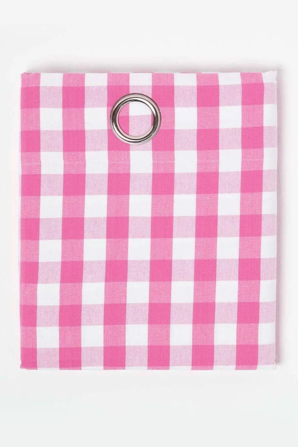 Homescapes Cotton Block Check Gingham Eyelet Curtain Pair in Pink 2
