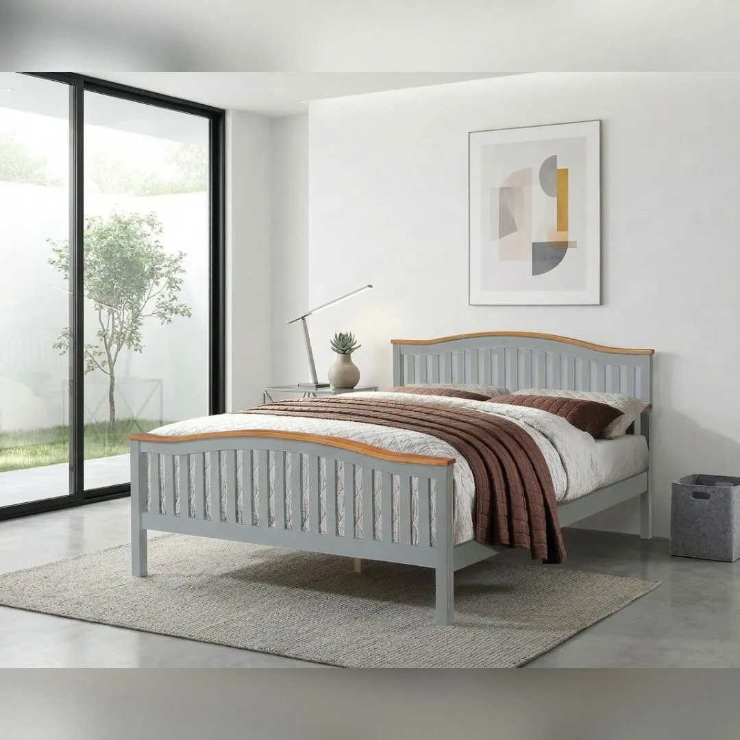 Comfy Living Ltd Solid Wooden Curved Bed Frame in Grey