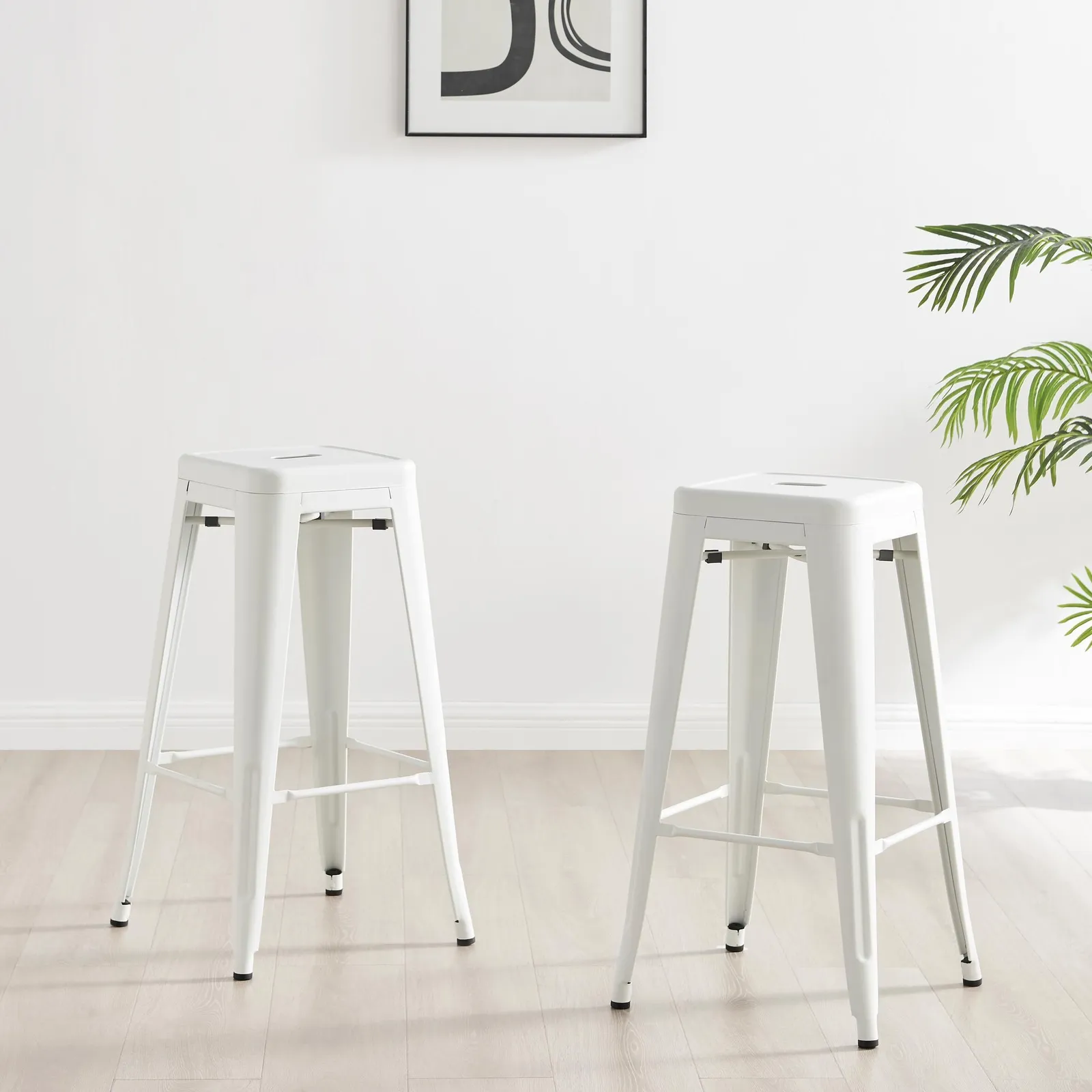 FurnitureboxUK Set of 2 Colton 'Tolix' Style Metal Stackable Retro Industrial Bar Stools in White 2