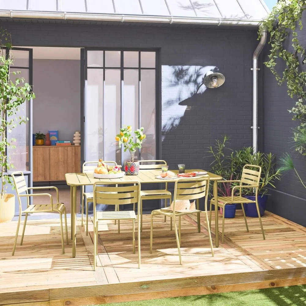 sweeek 6-seater Metal Garden Table With 2 Armchairs & 4 Chairs in Yellow