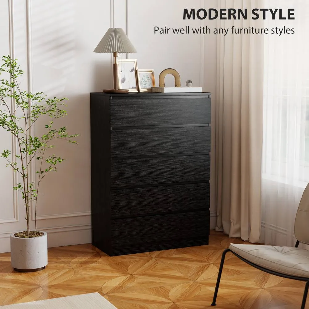 HOMCOM Chest of Drawers with 5 Drawers, Modern Dresser for Bedroom, Black 5