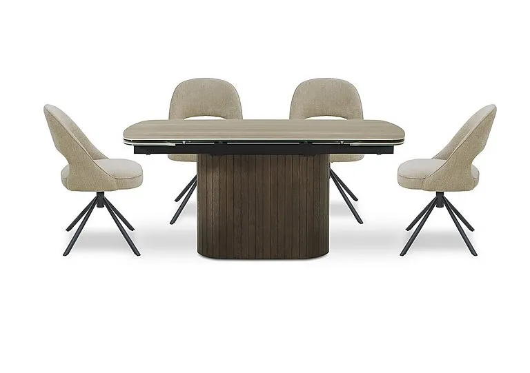 Tiber Draw Leaf Extending Dining Table and 4 Swivel Chairs - 160-cm