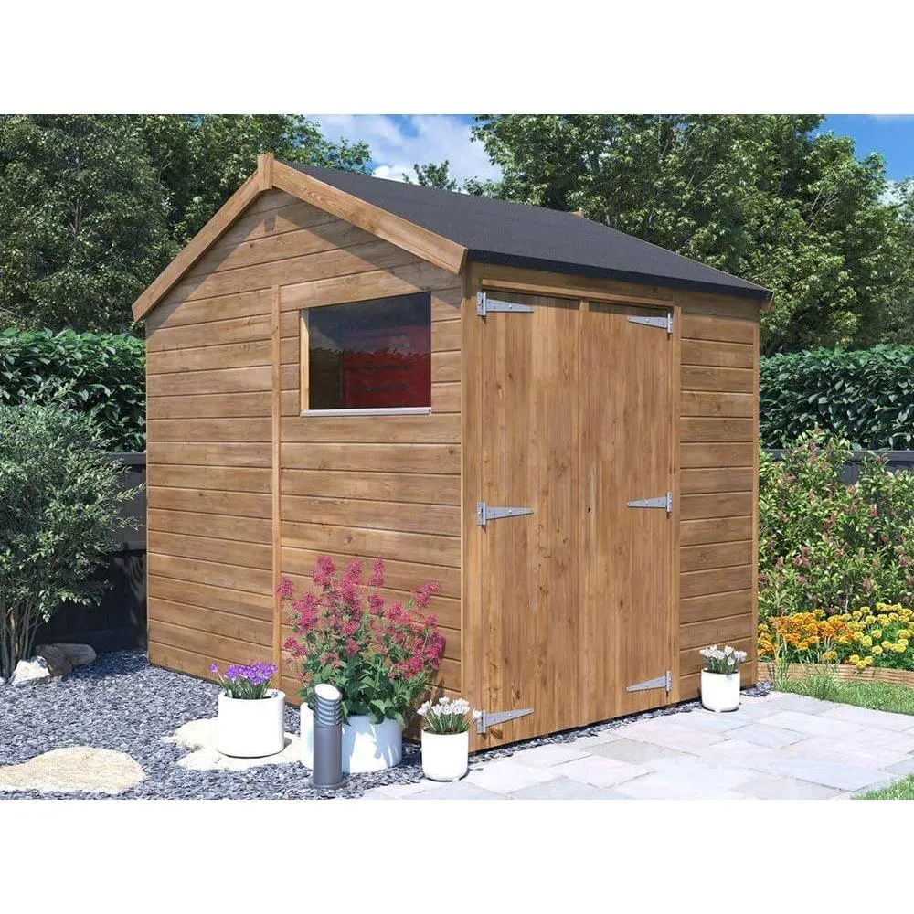 Dunster House Wooden Shed 1.8 x 2.4m (6' x 8') 12mm Apex Window - Overlord Modular in Brown 2
