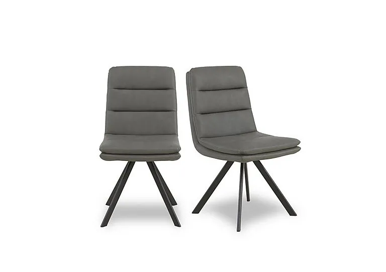 Njord Pair of Faux Leather Swivel Dining Chairs - Grey