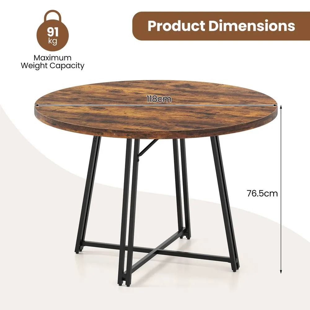 Costway 118CM Dining Table Round Kitchen Table Modern Diner Table in Brown 2