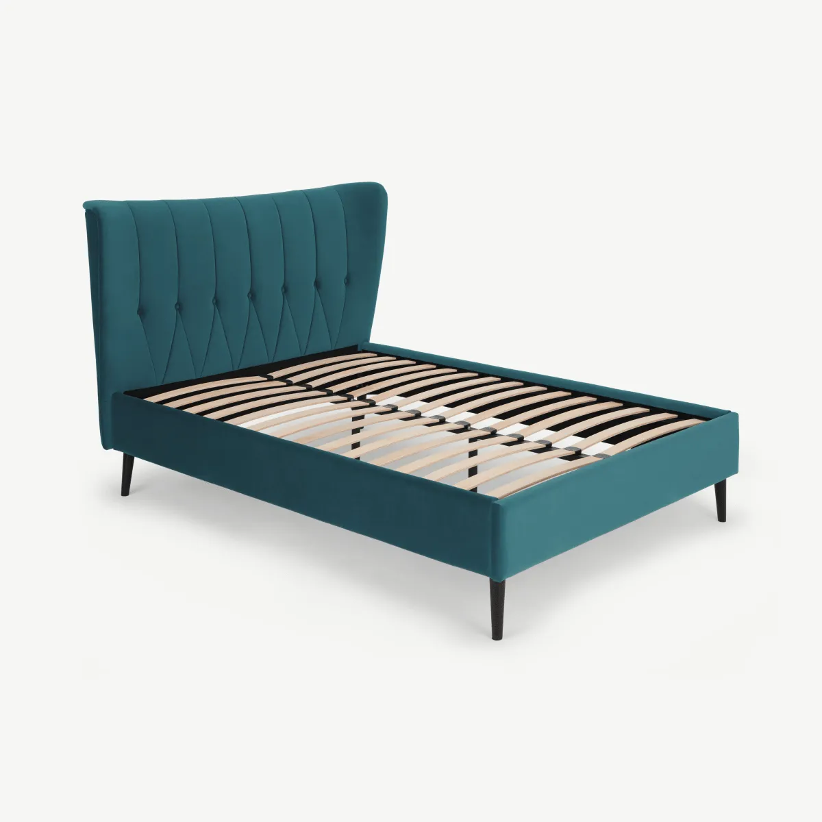 Charley King Size Bed, Seafoam Blue Velvet & Black Legs