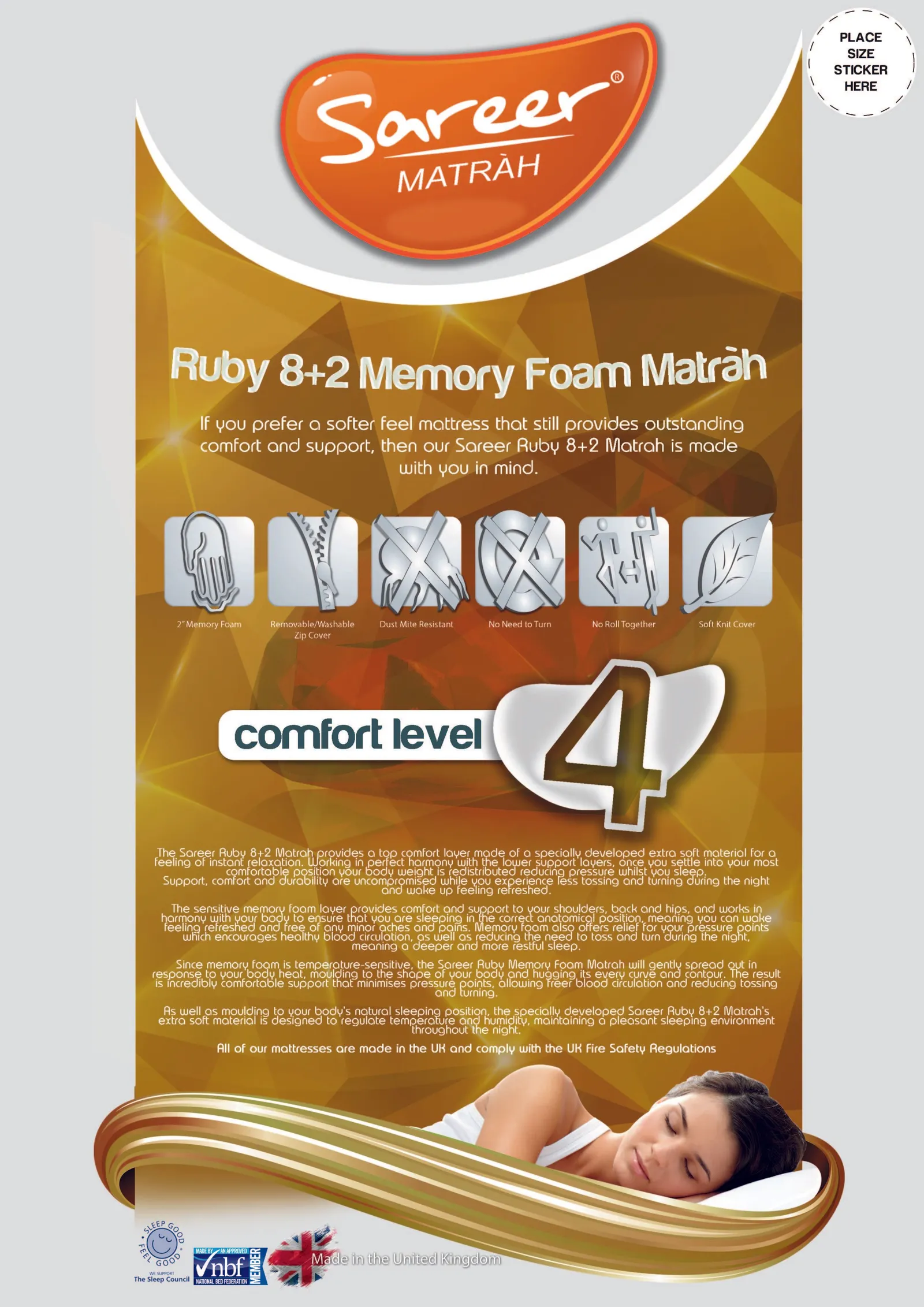 Sareer Furniture Limited 10 Inch Ruby Memory Foam Mattress in White 4