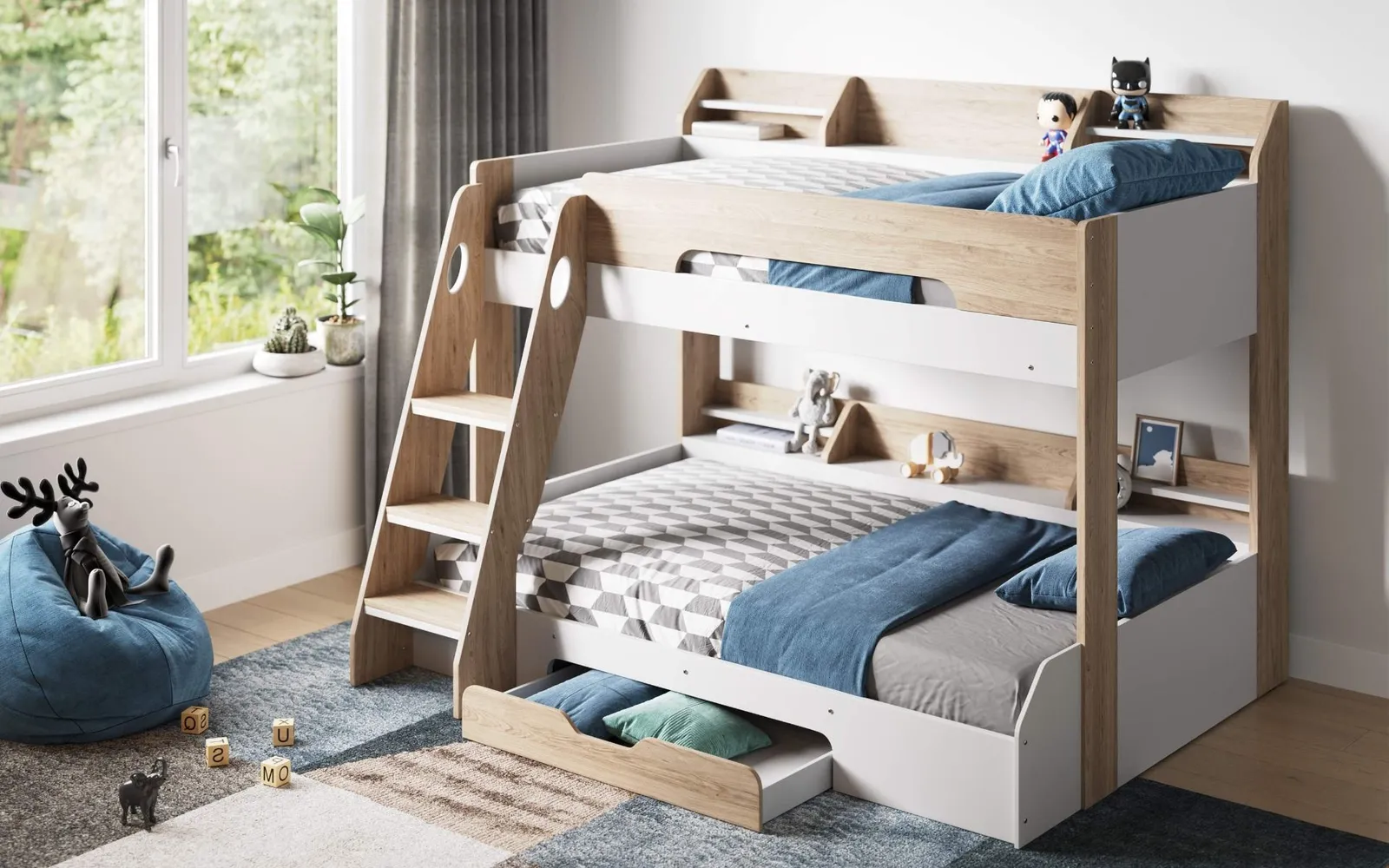 Flair Flick Triple Bunk Bed with Storage in Light Oak 1