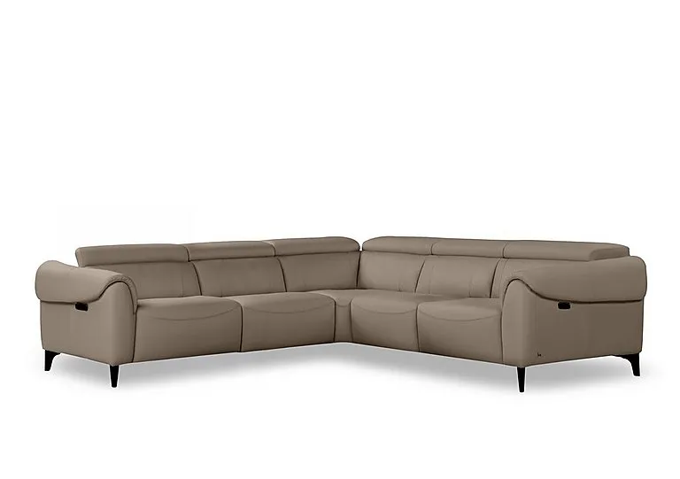 Nicole Large Leather Power Recliner Corner Sofa with Power Headrests and Power Lumbar - Torello Taupe