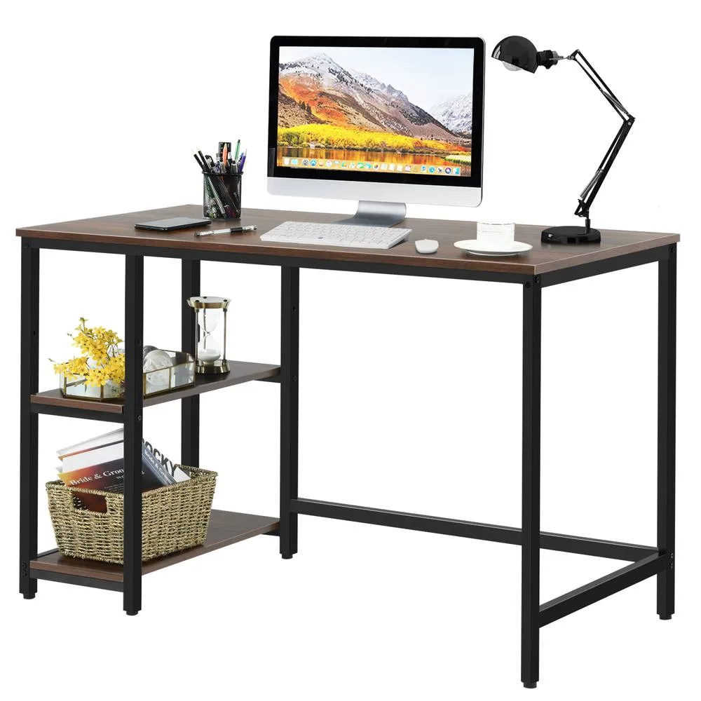 Costway 120x60cm Computer Desk Industrial Writing Table w/Storage Shelves in Walnut 3