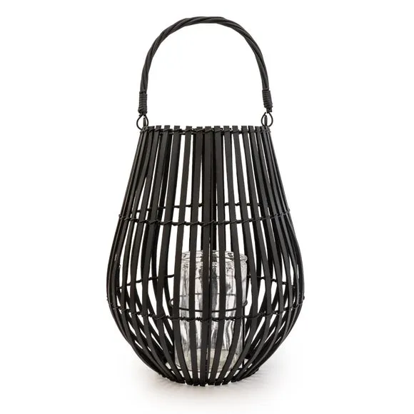 Matt Black Slatted Lantern With Handle 2