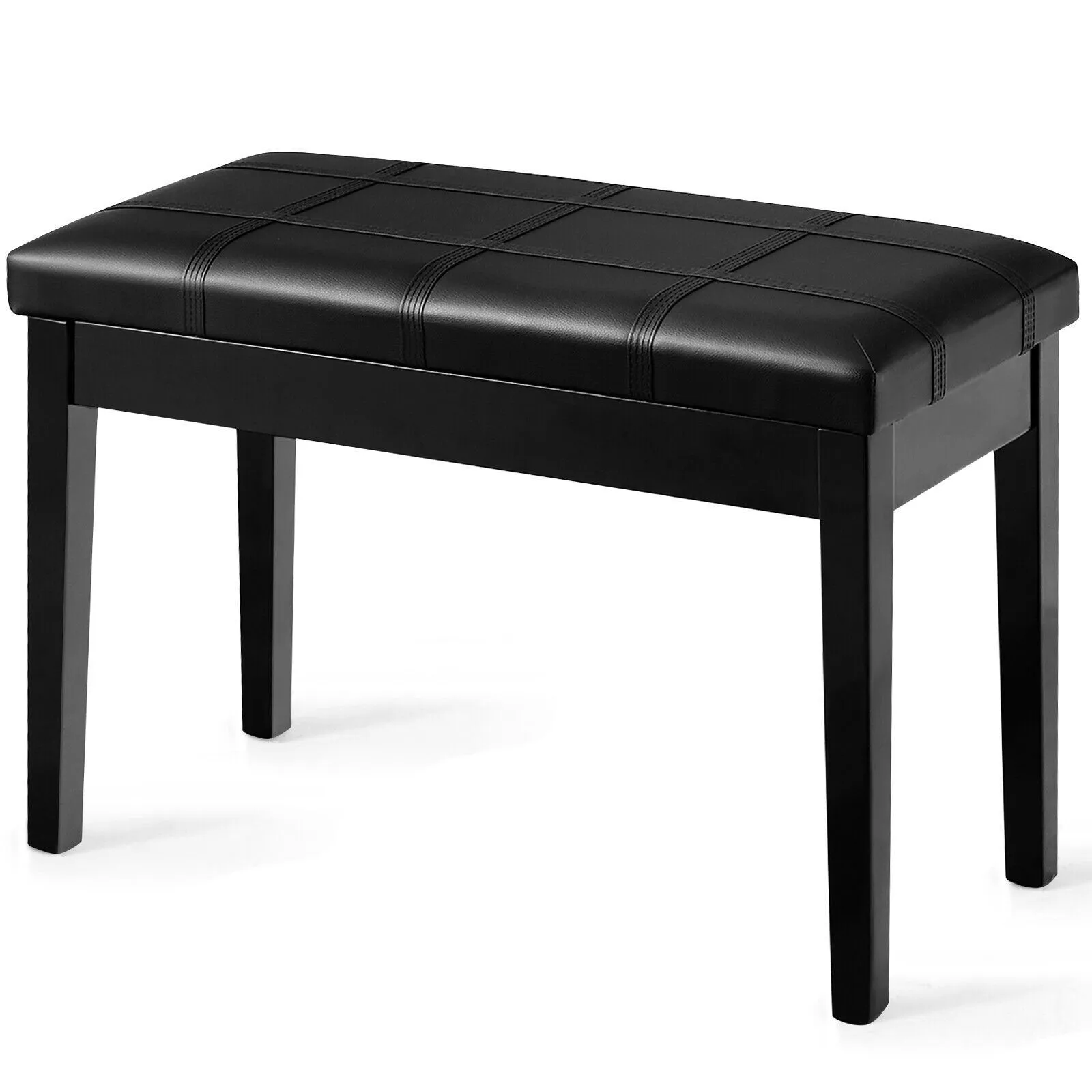 Costway Keyboard Seat Piano Bench Double Duet Seat W/Padded Cushion in Black