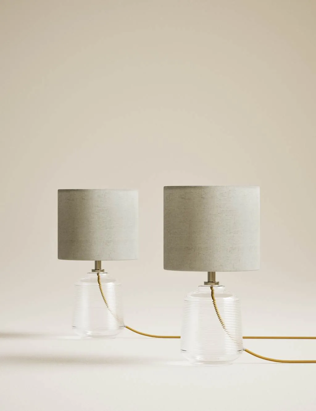 M&S Set of 2 Ribbed Glass Small Table Lamps Clear