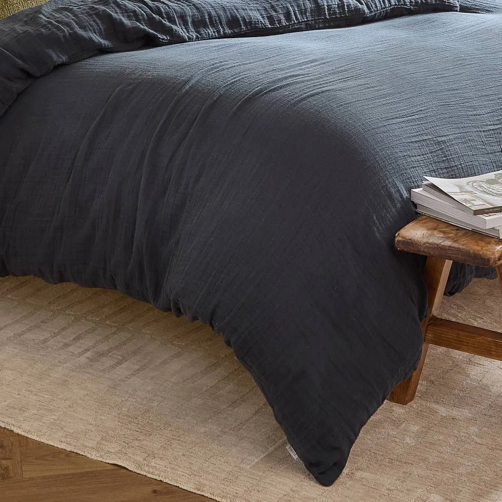 Yard Lark 100% Cotton Muslin Duvet Cover Set in Navy 4