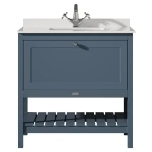 Bayswater Hartleigh Stiffkey Blue Traditional Freestanding Vanity Unit & 1 Tap Hole White Marble Top Basin - 800mm