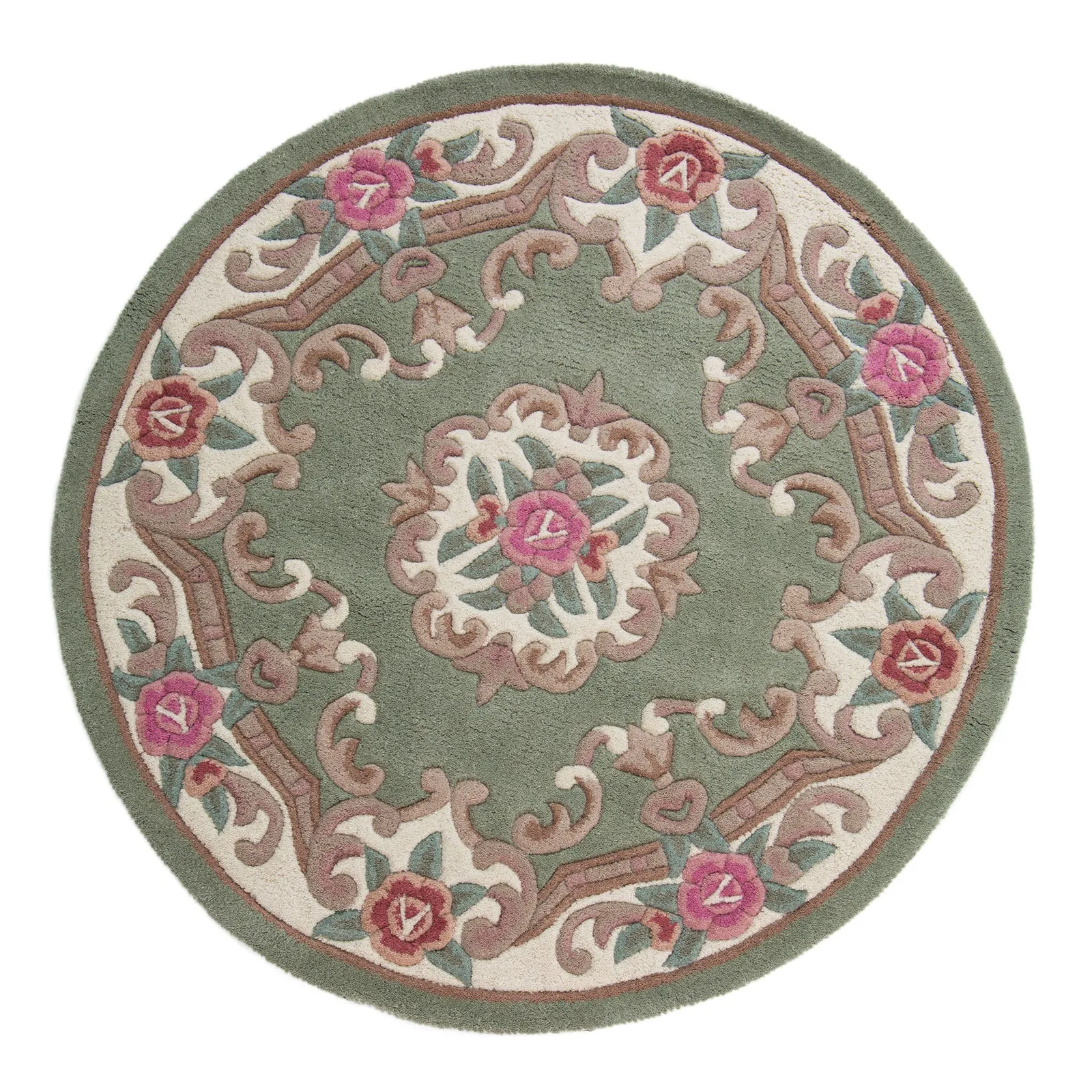 Lotus Premium Aubusson Circle Rug Green