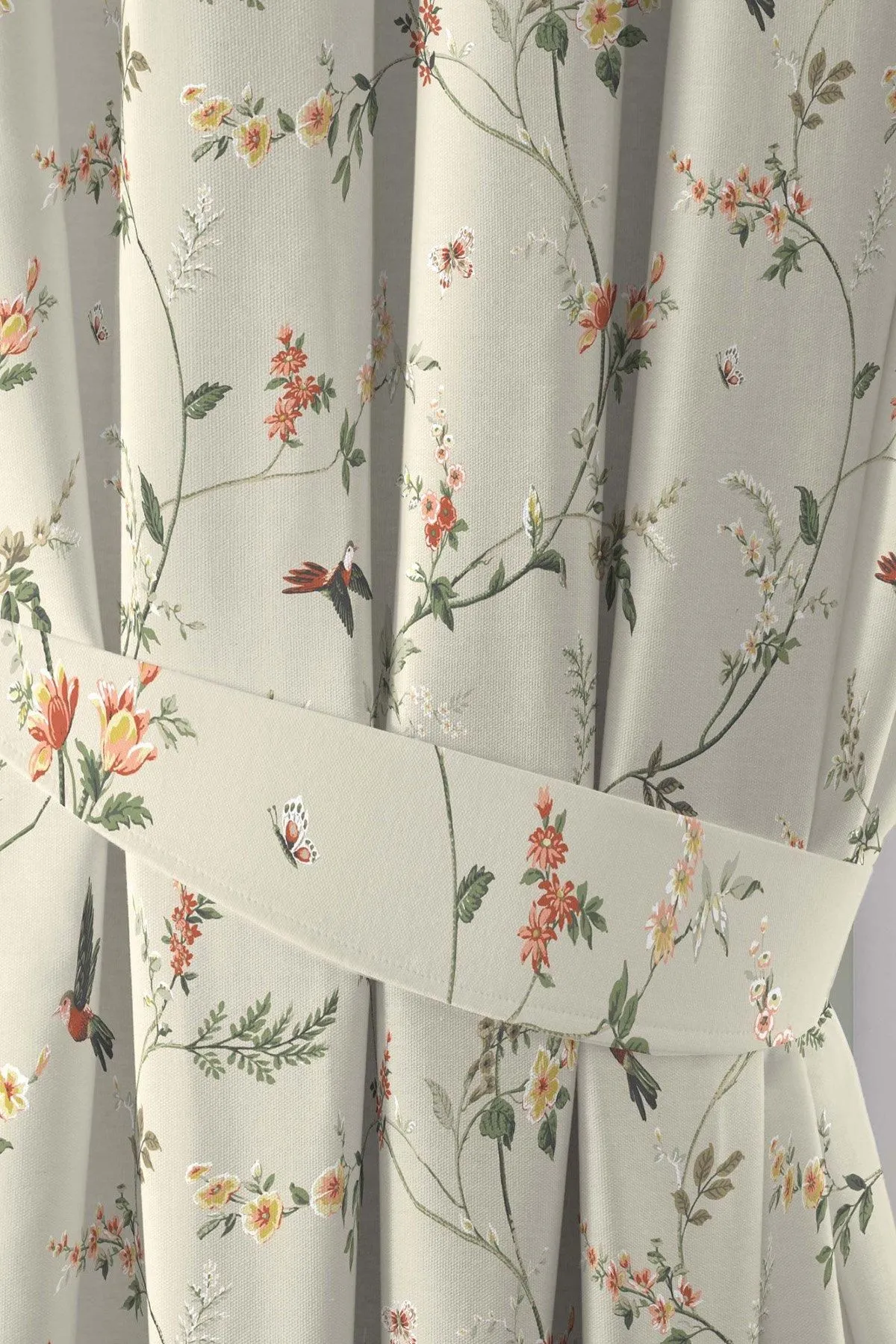 Dreams & Drapes 'Darnley' Nature Inspired Print Pair of Pencil Pleat Curtains With Tie-Backs in Coral 3