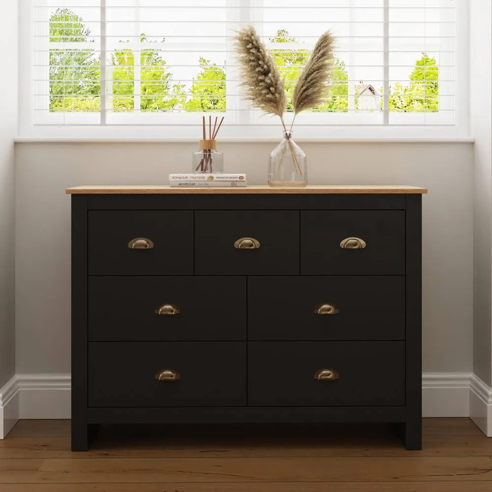 GFW Lancaster 7 Drawer Chest in Black 1